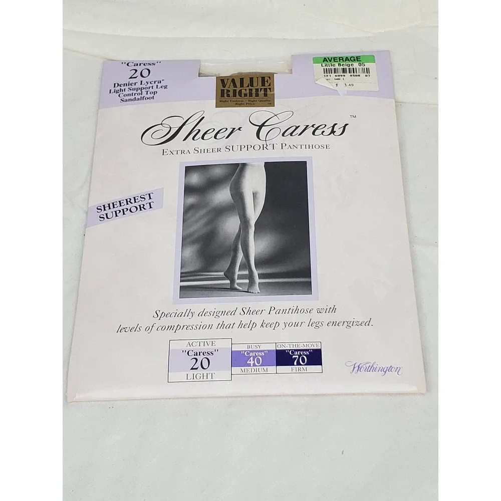 Worthington Sheer Caress‎ Pantyhose 20 Denier Light Support Sandalfoot Beige New
